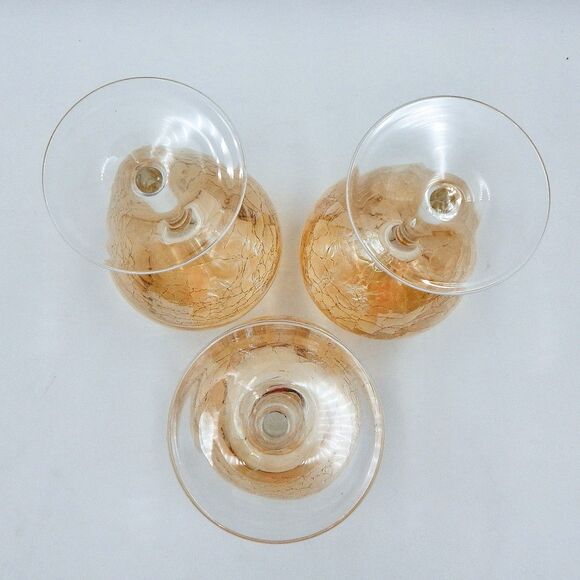 Pier 1 One Golden Luster Amber Crackle Mouth Blown Balloon Red Wine Glass Set/3 - Picture 5 of 10